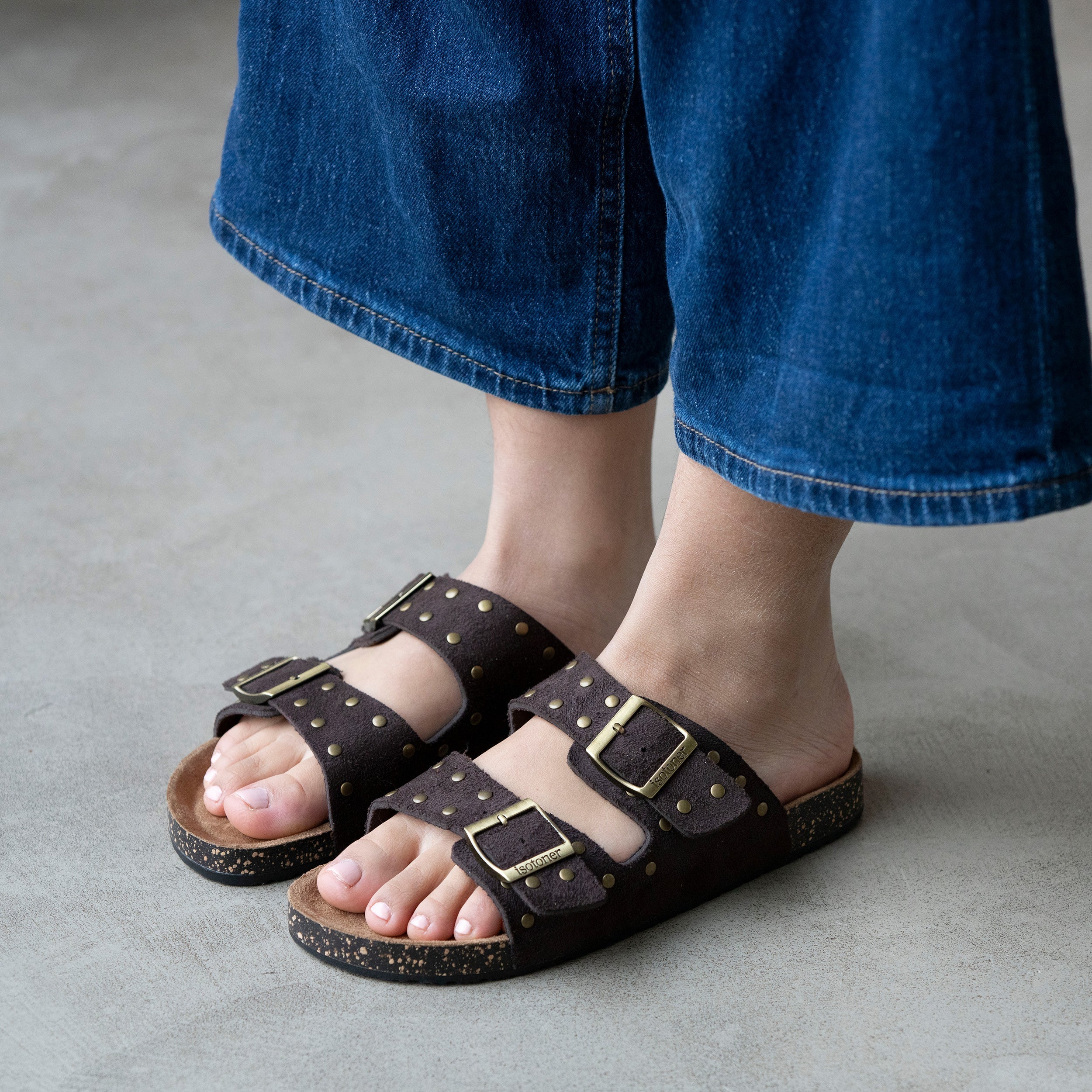 Mules sandales Femme double bride Chocolat