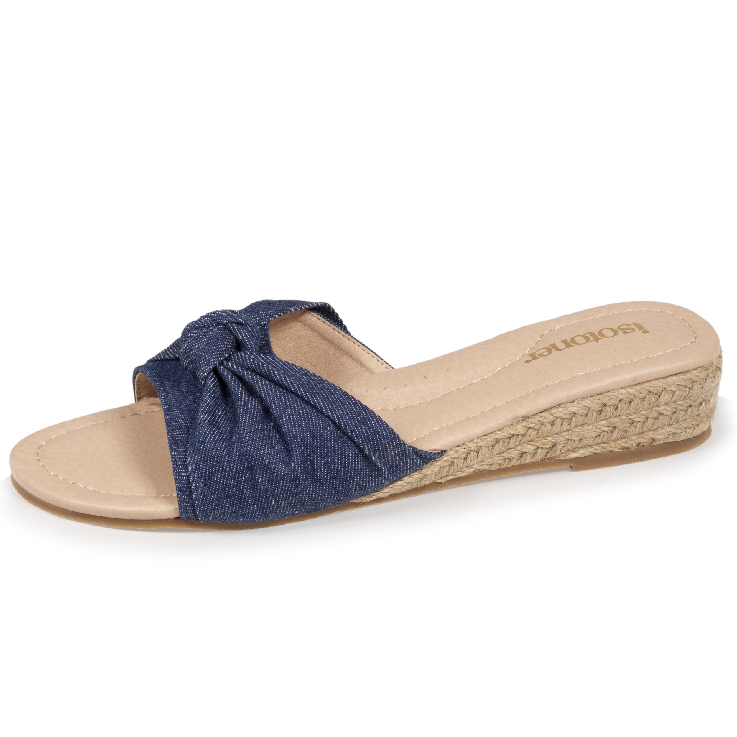 Mules Femme talon corde effet jean Bleu
