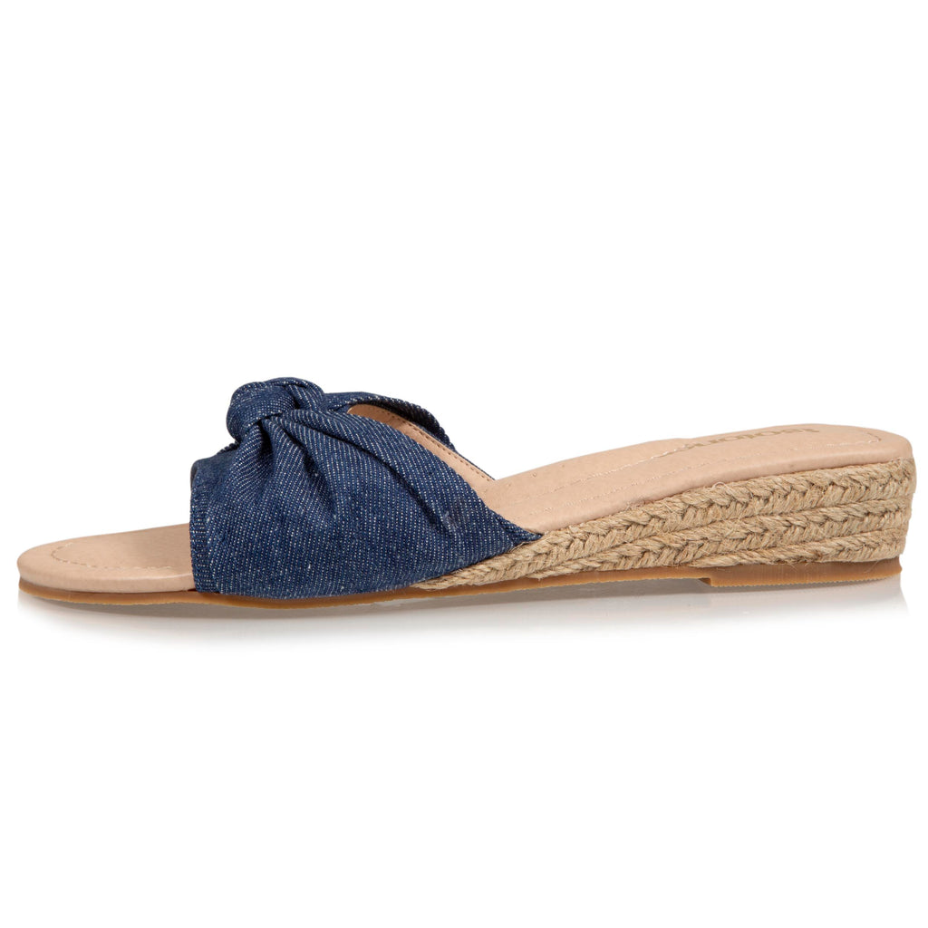 Mules Femme talon corde effet jean Bleu