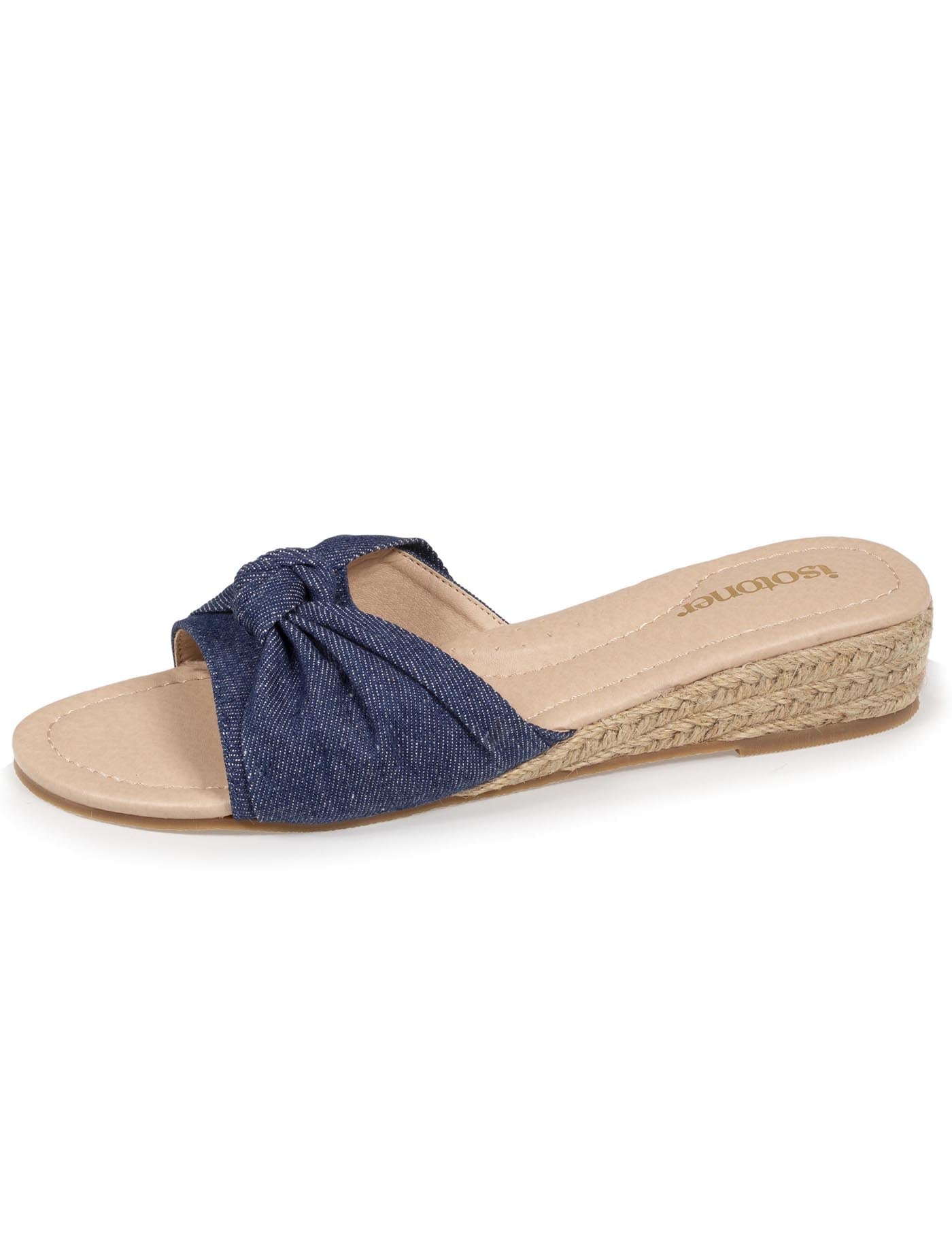 Mules Femme talon corde effet jean Bleu