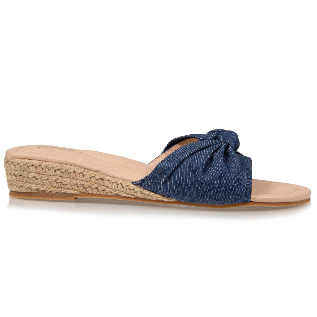 Mules Femme talon corde effet jean Bleu