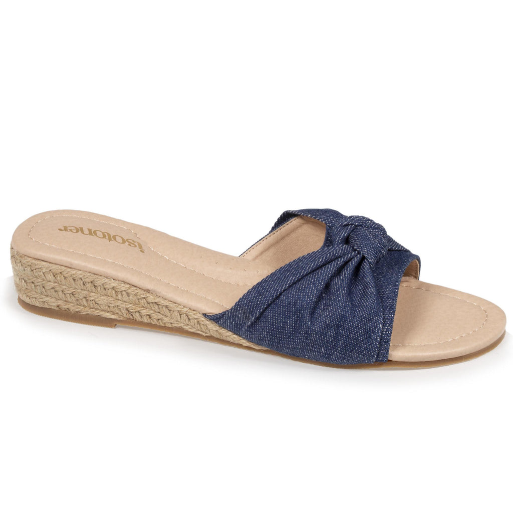 Mules Femme talon corde effet jean Bleu