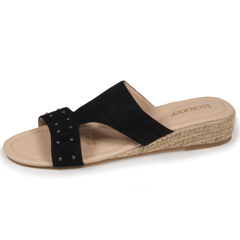 Mules Femme talon corde effet suédé Noir