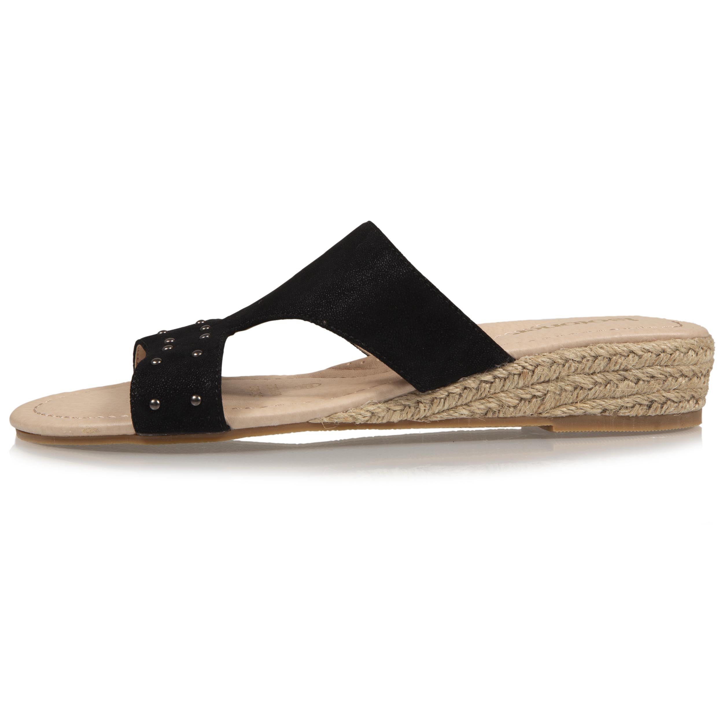 Mules Femme talon corde effet suédé Noir