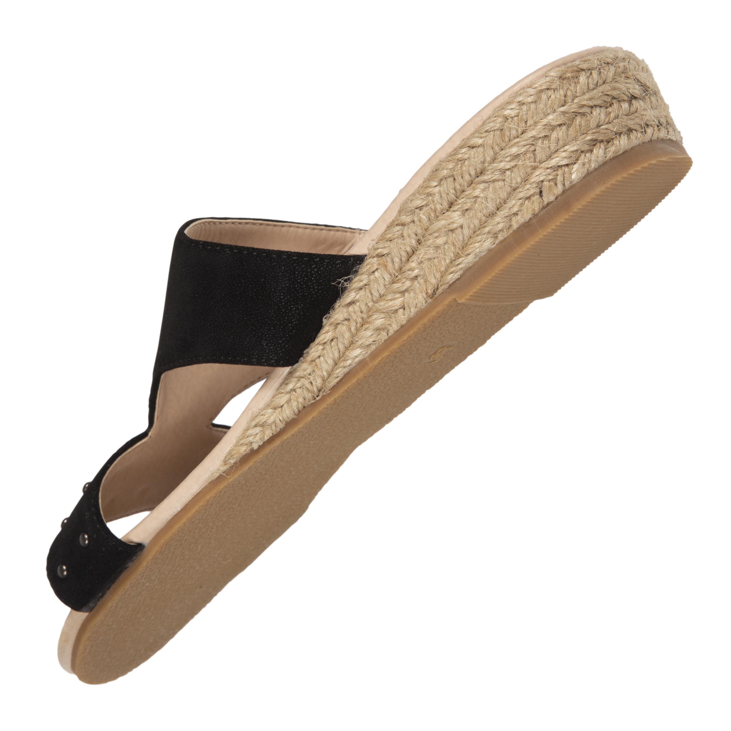 Mules Femme talon corde effet suédé Noir