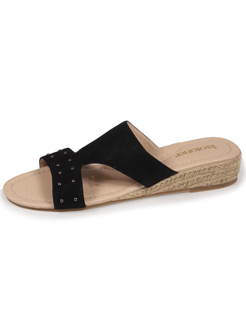 Mules Femme talon corde effet suédé Noir