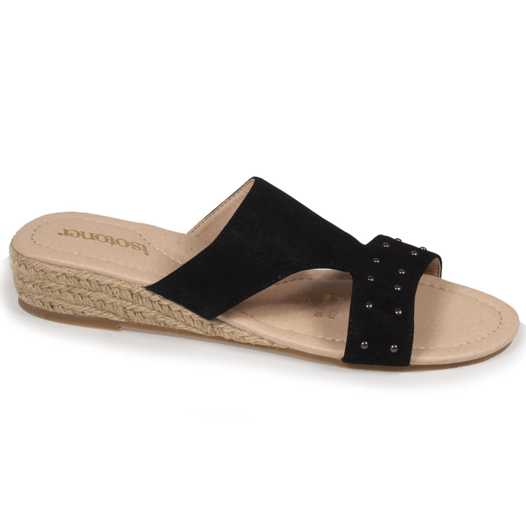 Mules Femme talon corde effet suédé Noir