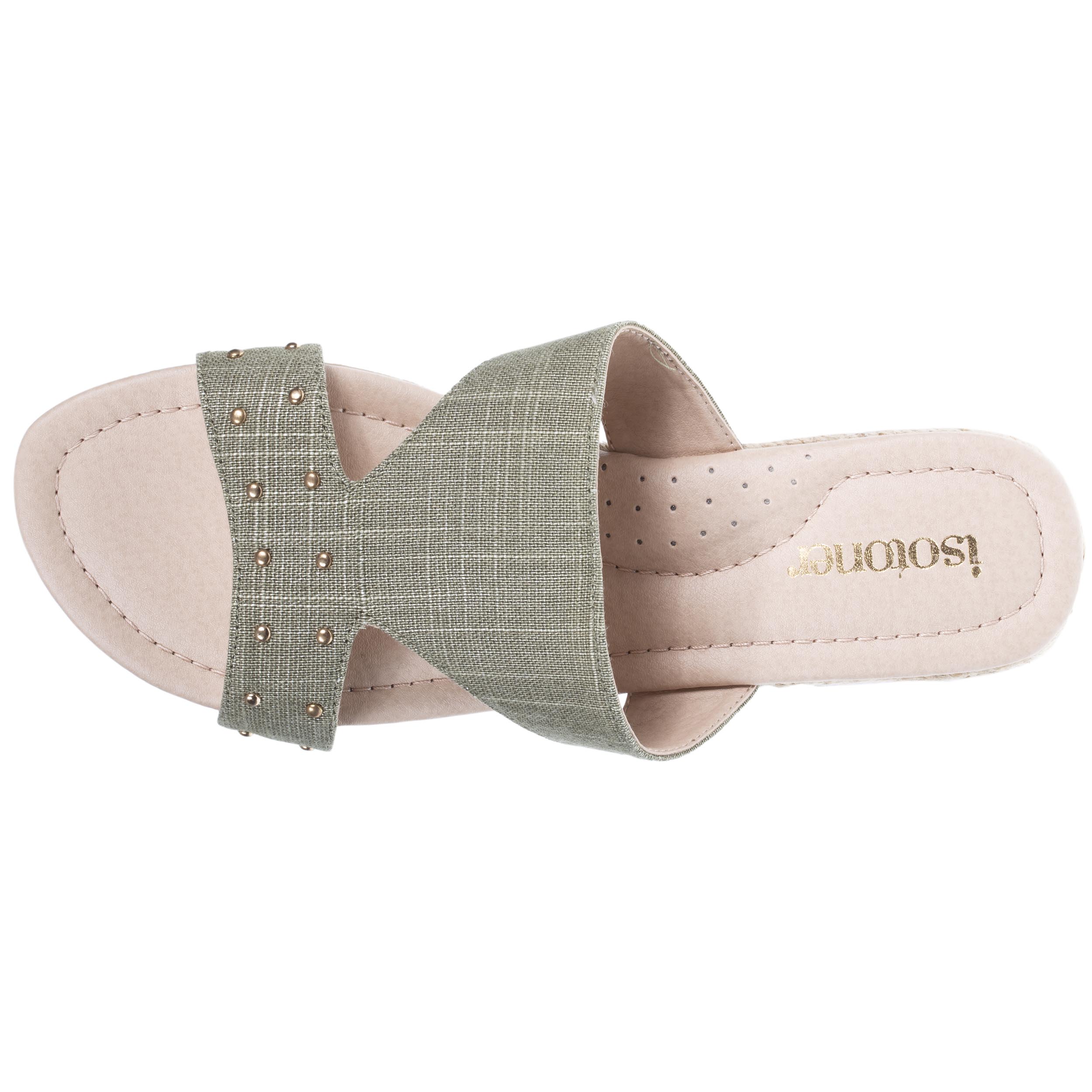 Mules sandales Femme cloutée talon corde Kaki