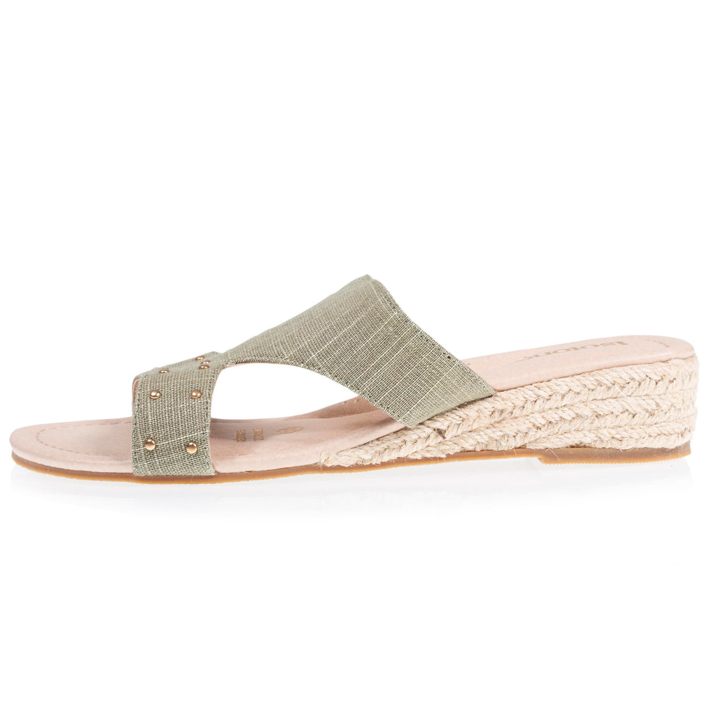Mules sandales Femme cloutée talon corde Kaki