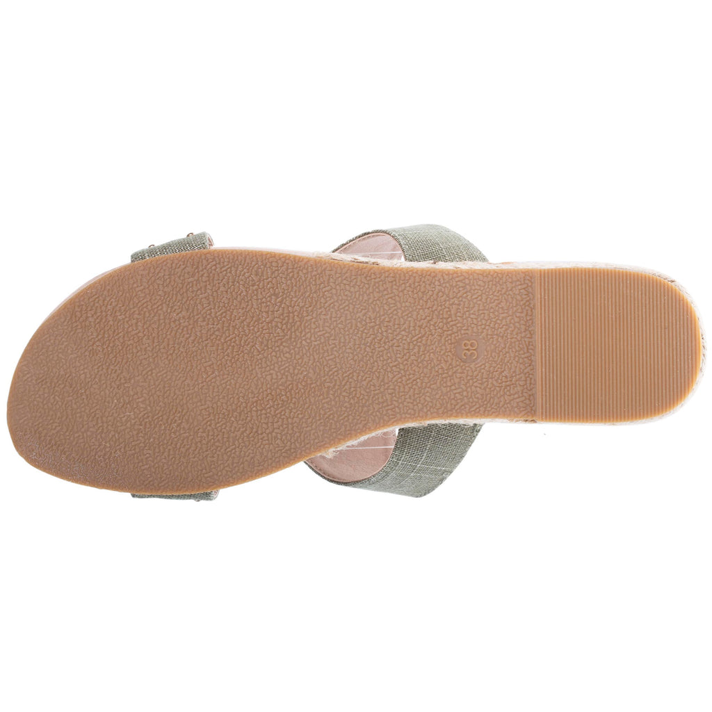Mules sandales Femme cloutée talon corde Kaki