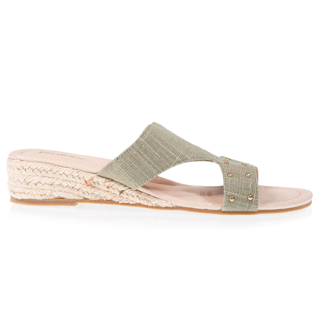 Mules sandales Femme cloutée talon corde Kaki