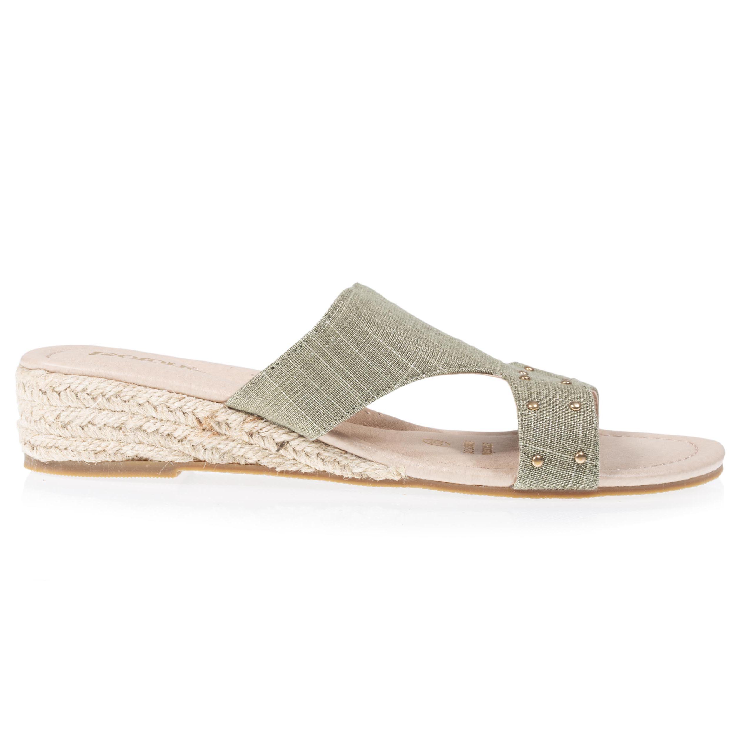 Mules sandales Femme cloutée talon corde Kaki